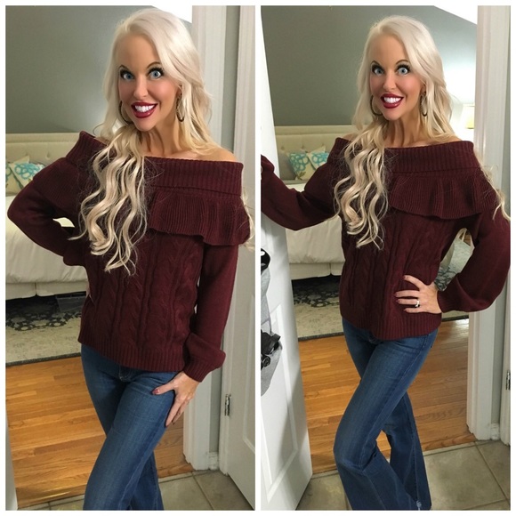 Sweaters - ❤️LAST 1! Off Shoulder Ruffle Sweater!